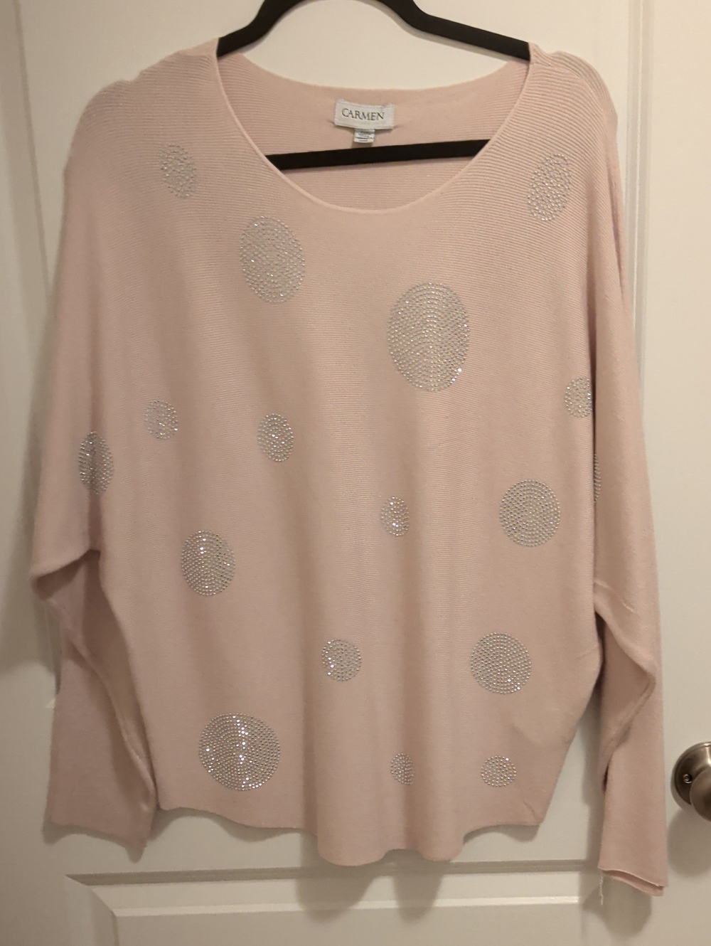 Carmen Soft Pink Rhinestone Dot Scoop Neck Sweater
